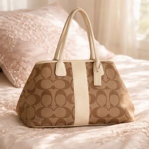 COACH SIGNATURE STRIPE FRAMED CARRYALL PURSE
